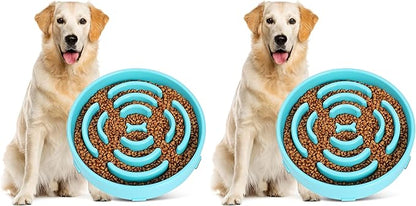 JASGOOD Sky Blue Large Slow Feeder Dog Puzzle Bowl - Slower Feeder, Anti-Choking, Interactive, Bloat Stop, Pet Slow Eating (Pack of 2)