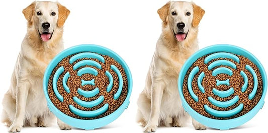 JASGOOD Sky Blue Large Slow Feeder Dog Puzzle Bowl - Slower Feeder, Anti-Choking, Interactive, Bloat Stop, Pet Slow Eating (Pack of 2)