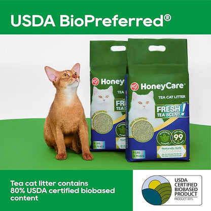 HoneyCare Tea Cat Litter | Natural Plant-Based Formula | Long-Lasting Odor Control | 99% Dust-Free & Low Tracking | Flushable Cat Litter | 6-lbs