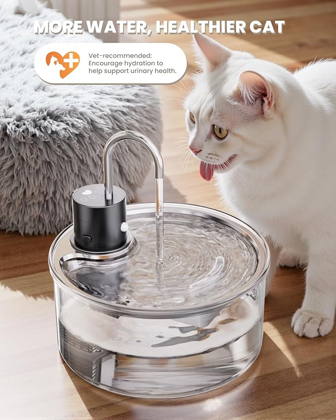 Wireless Cat Water Fountain Glass DIY - 108oz/3.2L Automatic Ultra-Quiet Cat Water Fountain Cordless, Glass Battery Operated Pet Fountain Rechargeable Water Dispenser for Cats, Puppy, Multiple Pets