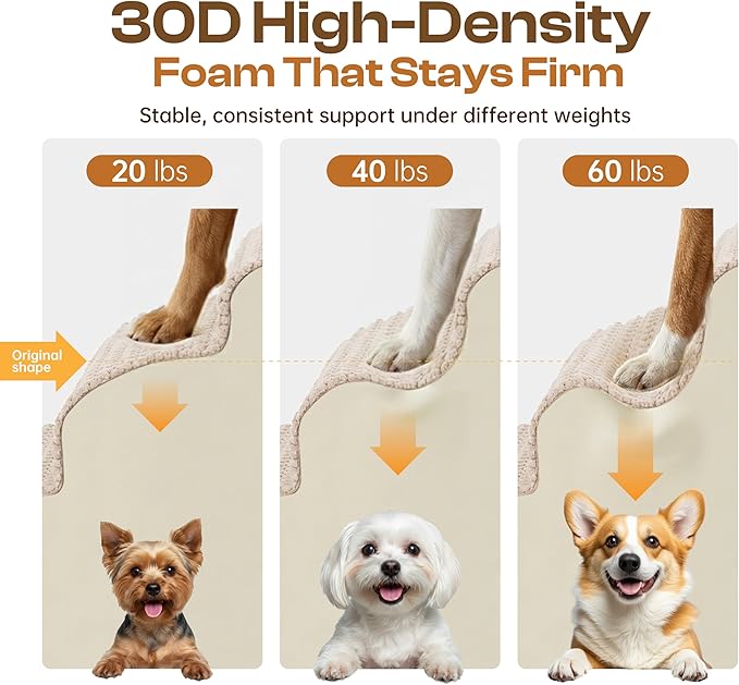 Extra Wide 4-Step Dog Stairs for Bed & Couch up to 20" H, More Stable Non-Slip Cat Steps with Balanced Foam Structure, Stylish Indoor Dog Steps for Senior Dogs and Cats, Beige