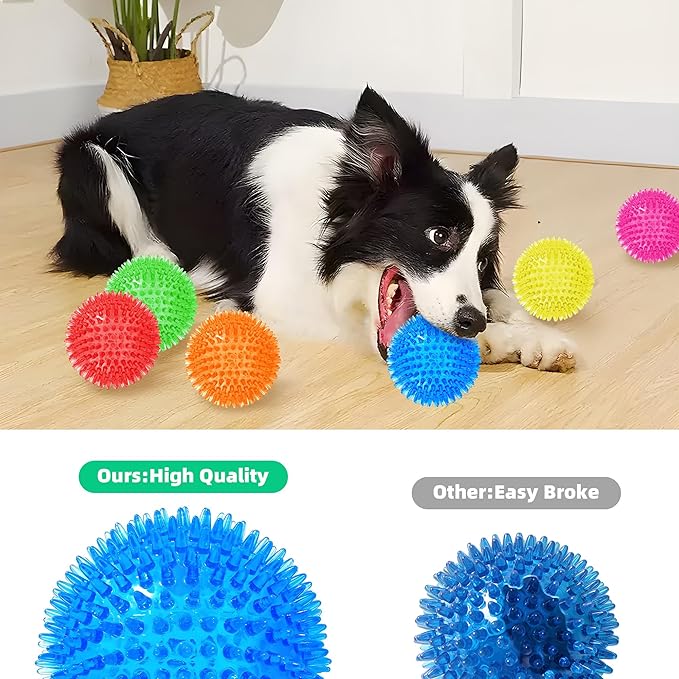 6 Pack 3.5” Squeaky Dog Balls for Large and Medium Dogs, Spiky Balls for Teething Puppies