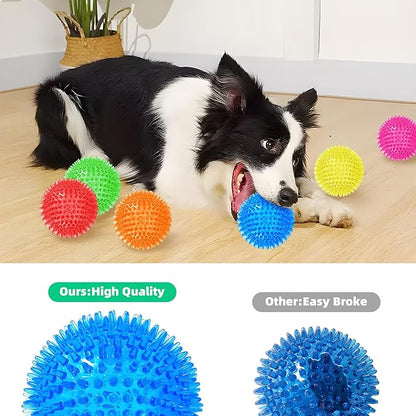 6 Pack 3.5” Squeaky Dog Balls for Large and Medium Dogs, Spiky Balls for Teething Puppies