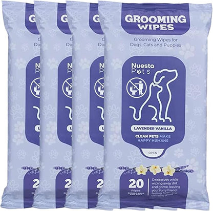 Pets XL Lavender Vanilla Pet Wipes-Deodorizing No Bath Cleaning for Dogs & Puppy Grooming | Ear, Face, Butt, Paw Wet Wipe | Enriched w/Aloe, Chamomile, Oat Amino Acids | Healthier Coat & Skin