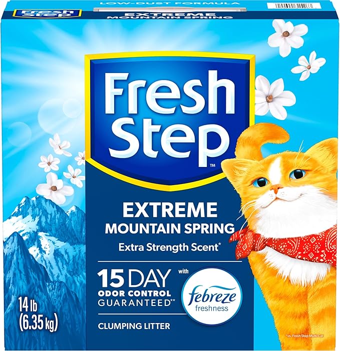 Fresh Step Extreme Clumping Litter with Febreze Freshness,Mountain Spring Scent Clumping Cat Litter with Guaranteed Odor Control,14 lb. Box,(Pack of 2)