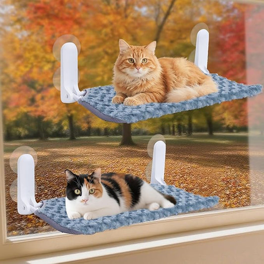 YUNIQUE 2PC Cat Window Perch, Upturned Edge Bracket, Portable Wall Hammock for Indoor Cat, Green