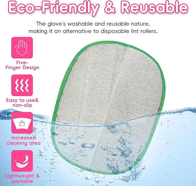 Magic Brush Pet Hair Removal Glove for Cats & Dogs, Ectrostatic Five-Finger Fur Remover, The Magic Brush Pure Path Grooming Remover Glove for Laundry, Carpet & Car Seat (Green & Pink)