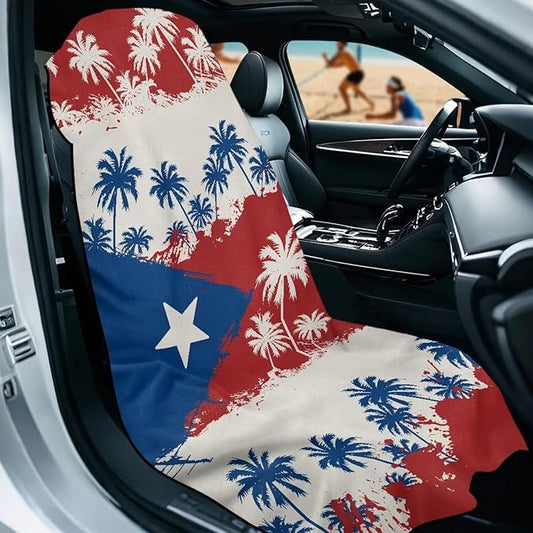 SEANATIVE Car Towel Seat Covers, Washable Seat Protector, One Towel Cushion Cover, Fit Beach Swimming Outdoor Sports, Universal Fit Most Cars Trucks SUVs, Puerto Rico Flag Palm Print