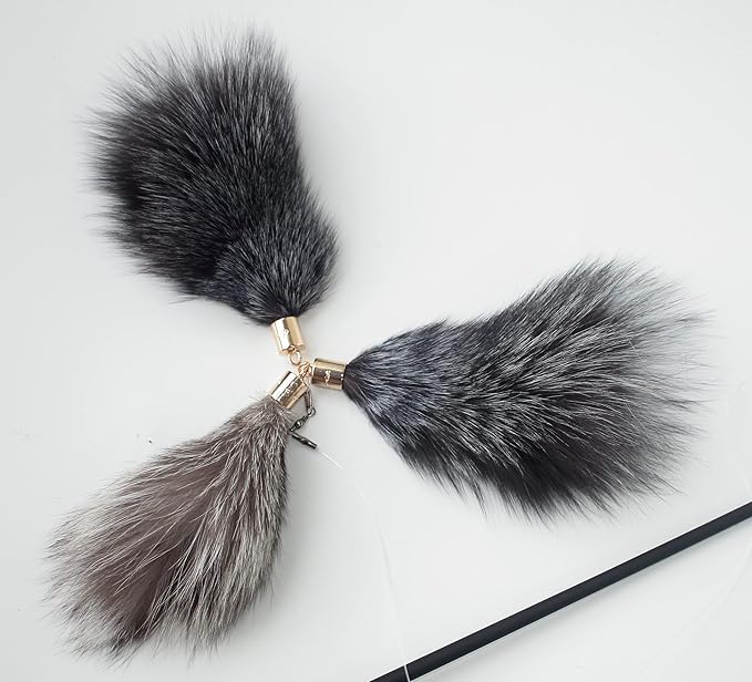 Fosrion Real Raccoon Tail Fur Cat Bites Toy with Three Section Retractable Carbon Fiber Rod (Raccoon) (Fox Fur Piece, Only Tail)
