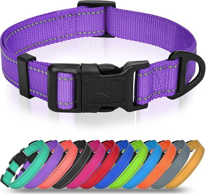 Joytale Dog Collars for Medium Dogs, Comfortable Double-Sided Reflective Nylon Collar for Night Safety, Adjustable Quick-Release for Active Pets, Purple, M (1" Width)