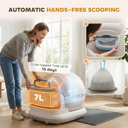 PawHut Automatic Litter Box, Self Cleaning Litter Box for Multiple Cats, 72L Extra Large, App Control, 2.4G WiFi, Odor & Noise Control, Safety Sensors, Deodorant Gel, Litter Mat, 1 Roll Garbage Bag