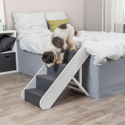 Trixie Dog Stairs with Nonslip Carpet - 4 Step Pet Stairs for Beds and Couches - Easily Adjustable - in White