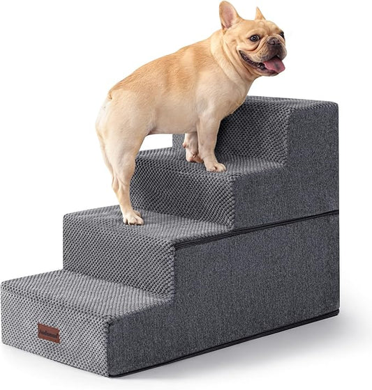 Dog Steps for Bed and Couch, 4-Step Pet Stairs for Small Dogs, Indoor Non-Slip Dog Stairs for Old Cats, Puppy, Small Medium Dogs,18.5" H,Grey