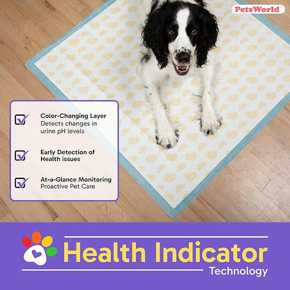 PETSWORLD Giant Dog Potty Pads, Odor-Eliminating, 36" x 36", Ultra Absorbent 5-Layer Leak-Proof Training Pads for Dogs & Cats (36x36 Health Indicating, 25 Count)