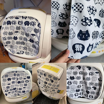 Curtain for Self Cleaning Cat Automatic Litter Box, Reduces Bounce, Stops Odors from The Litter Box Self Cleaning, Large-Diameter Trays Also Suitable.(White Cat)