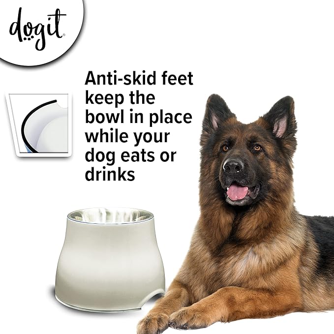 Dogit Elevated Dog Bowl, Stainless Steel Dog Food and Water Bowl for Large Dogs, White, 73753
