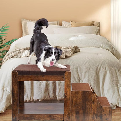 Dog Window Perch with Stairs, Indoor Dog Bunk Bed to Look Out Window, Large Pet Window Seat for Dogs and Cats, Vintage Wood