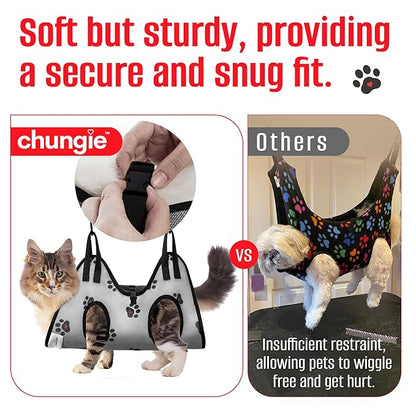 Chungie Cat Grooming Hammock for Cats – Cat Restraint for Nail Trimming with Pet Nail Clipper – Cat Sling for Grooming, Pet Hammock for Nail Cutting & Grooming Harness(Legs Spacing:6-9”/ Max W:20lb)