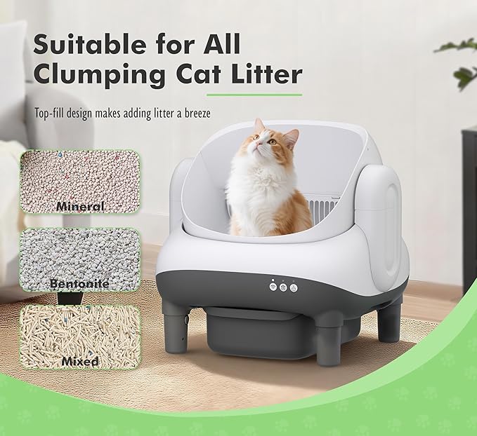 Self-Cleaning Cat Litter Box with Smart APP Control, Automatic Cat Litter Box with Triple Safety Protection (6 IR Lights & 4 Gravity Sensors), Open Top Design for Large Cats, Quiet & Odor Control