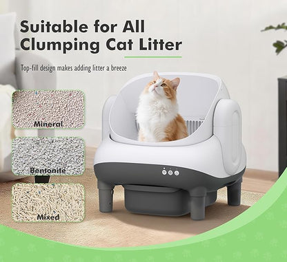 Self-Cleaning Cat Litter Box with Smart APP Control, Automatic Cat Litter Box with Triple Safety Protection (6 IR Lights & 4 Gravity Sensors), Open Top Design for Large Cats, Quiet & Odor Control