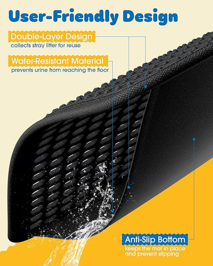 Cat Litter Mat - 23.2'' x 29.1'' Large Litter Trapping Mat, Easy to Clean Litter Box Mat, Waterproof, Urine-Proof, Non-Slip Kitty Litter Mats for Floor, Black