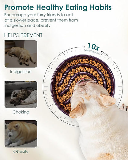 vancasso Slow Feeder Dog Bowl, 0.6 Cup Ceramic Slow Feeding Food Dish for Small Breed, Puzzle Dog Food Bowl for Fast Eater, Dark Purple