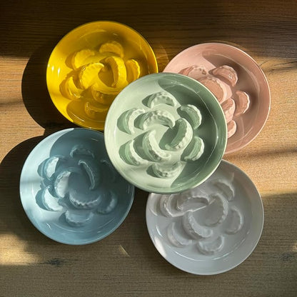 2 Pcs Cat Slow Feeder Bowl Set - Unbreakable Melamine Cat Food Plates for Slow Eating - Cute Kitten Plates for Wet & Dry Food- Whisker Friendly & Dishwasher Safe & Non Slip Design (White + Green)