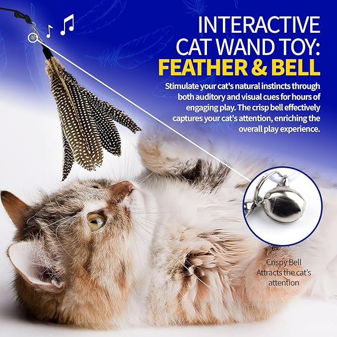 Pet Fit For Life Cat Feather Wand Toys – Interactive Cat Wand Toy for Indoor Pets | 2 Feather Attachments | Promotes Animal Health & Fitness, Made w/ Soft & Durable Materials | Gift (Brown)