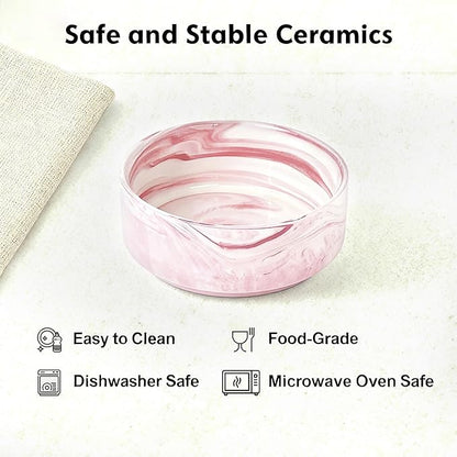 Elevated/Raised Ceramic Dog Bowl with Bamboo Stand,Marble Pattern 7 Inch 7.6 Cups Non Slip Heavy Weighted Single Pet Dish,Anti Tipping,Reduces Neck Strain Marble Pink