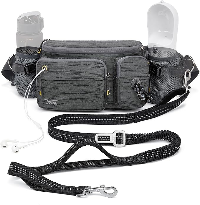 TUDEQU 4-in-1 Running Leash with Large Fanny Pack,Around The Waist Dog Leash Belt, Fanny Pack for Dog Walking