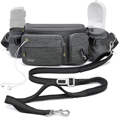 TUDEQU 4-in-1 Running Leash with Large Fanny Pack,Around The Waist Dog Leash Belt, Fanny Pack for Dog Walking
