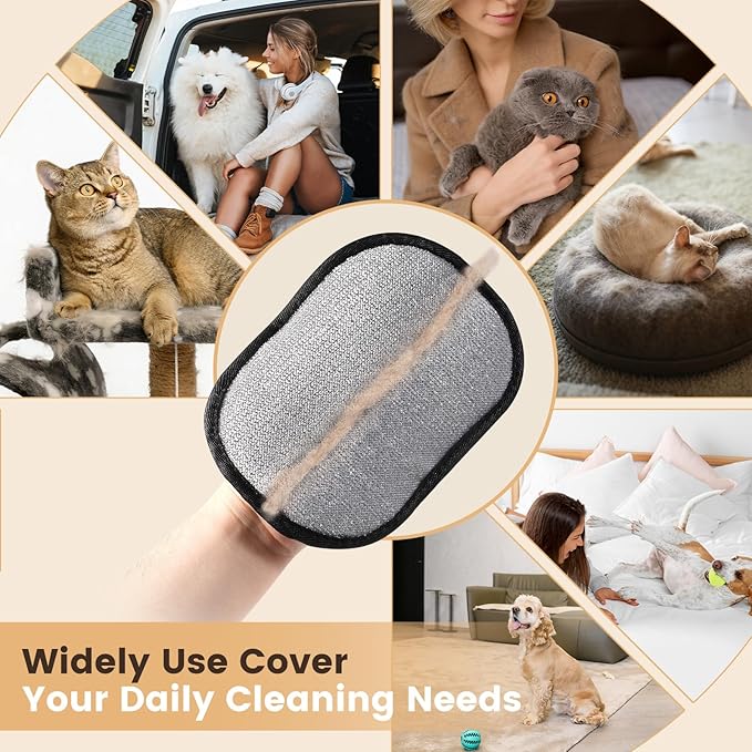 Pet Hair Remover for Cat & Dog, Reusable Pet Hair Removal Tool with Adjustable Long Handle for Pet Fur on Carpet Stair Couch, Electrostatic Carpet Rake Brush Squeegee for Floor & Glove 3 in 1