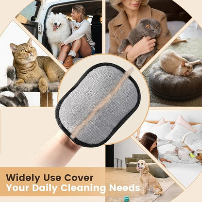 Pet Hair Remover for Cat & Dog, Reusable Pet Hair Removal Tool with Adjustable Long Handle for Pet Fur on Carpet Stair Couch, Electrostatic Carpet Rake Brush Squeegee for Floor & Glove 3 in 1