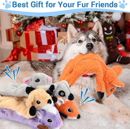 5-Pack Fluff-Free Squeaky Dog Toys - Crinkle No-Stuffing Body & Lightly Filled Head with Treat Hiden Pocket, Dog Toys Bundle for Aggressive Chewers Small Medium Large Dogs to Keep Them Busy
