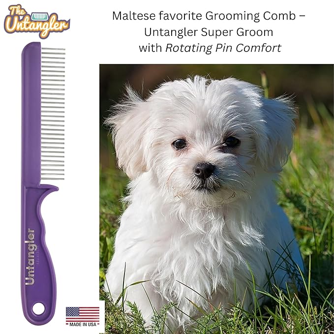 Super-Groom Combs with Smooth Rotating Teeth for Painless Mat Removal (Royal Purple, 30 Fine-Spaced teeth)