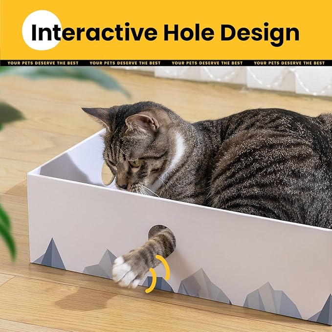 Cat Scratcher Box with 3-Layer Corrugated Pad, Heavy-Duty Double-Sided Cardboard Scratching Board & Bed, Checkered Design, for Cats,Jumbo