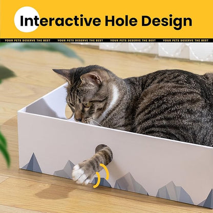 Cat Scratcher Box with 3-Layer Corrugated Pad, Heavy-Duty Double-Sided Cardboard Scratching Board & Bed, Checkered Design, for Cats,Jumbo