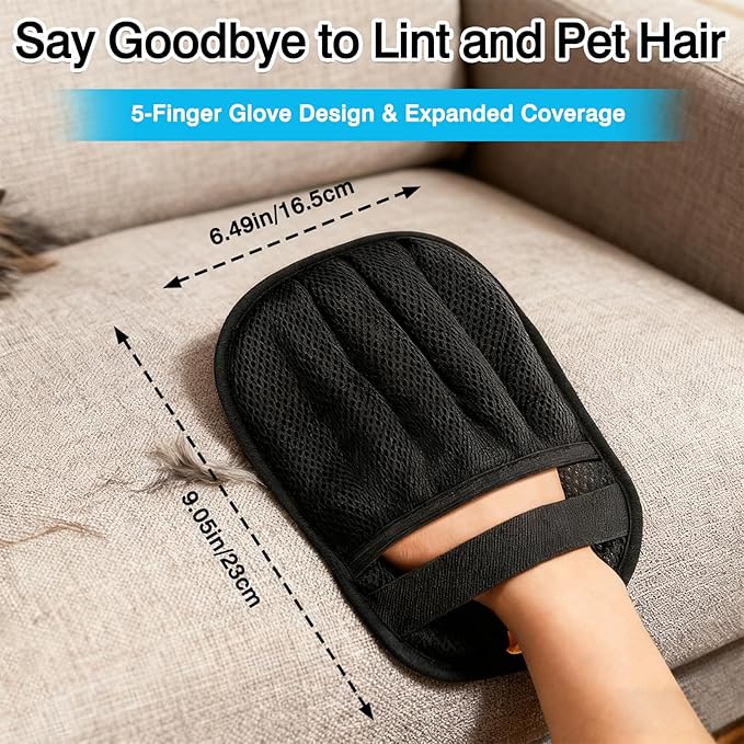 Reusable Five-Finger Pet Hair Removal Gloves for Cats & Dogs, Electrostatic Fabric Cleaning Gloves for Furniture, Car Seats, and Laundry