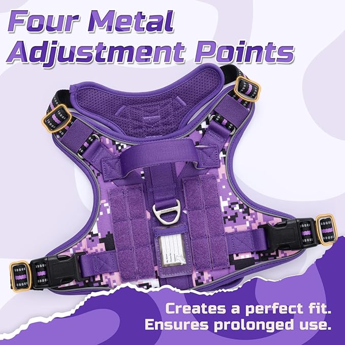 rabbitgoo Tactical Dog Harness for Small Dogs, No Pull Military Service Vest with Handle & Molle, Easy Control for Training Walking, Adjustable Reflective Straps, Purple Camo, S