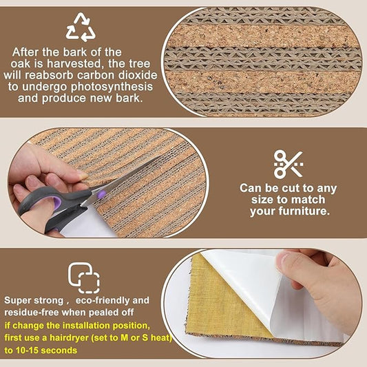 Natural Cork-Cat Scratch mat-Cat Scratch Pad Rug-cat Couch Protector-Scratch Furniture Protector for Post/Sofa/Floor-Wall Scratchers for Indoor-Carpets Scratching-Stretching-Kitty Gifts-Khaki 40*17IN
