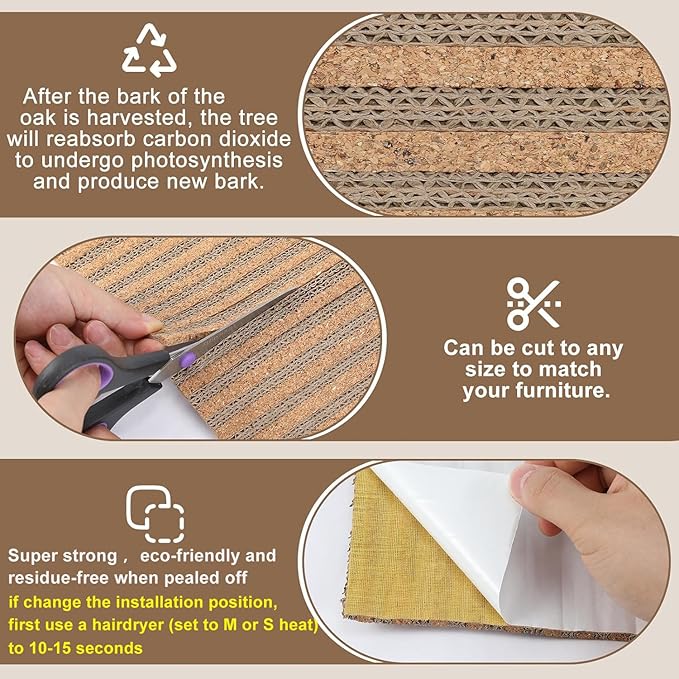 Natural Cork-Cat Scratch mat-Cat Scratch Pad Rug-cat Couch Protector-Scratch Furniture Protector for Post/Sofa/Floor-Wall Scratchers for Indoor-Carpets Scratching-Stretching- Kitty Gifts-Brown