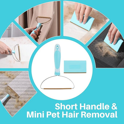 JOYMOOP 3 PCS Pet Hair Removal Tools, A 63" Adjustable Long Handle Carpet Rake and Short Handle Pet Hair Removal, 1 PCS Mini Cat Dog Hair Carpet Rake with Metal & Silicone Scraper for Carpet, Sofa