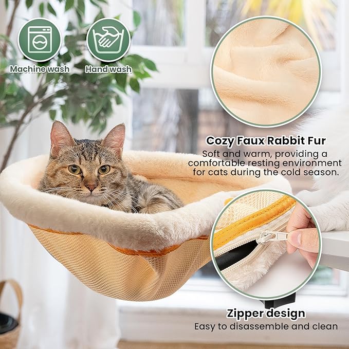 Cat Desk Bed - One-Click Folding,Sunken Design & Space-Saving Semi-Circular Cat Bed, Soft Faux Rabbit Fur Material, Suitable for Various Desktops-Maximum Hold Up to 40lb