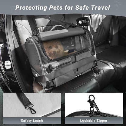 Large Pet Carrier with Wheels, Foldable Rolling Dog Carrier with Big Pocket, Cat Rolling Bag 21"x13"x13" for 2 Cats &Dogs, for Travel, Outdoor, Vet Visits, Camping, Indoor. Gray. (Not for Airline)