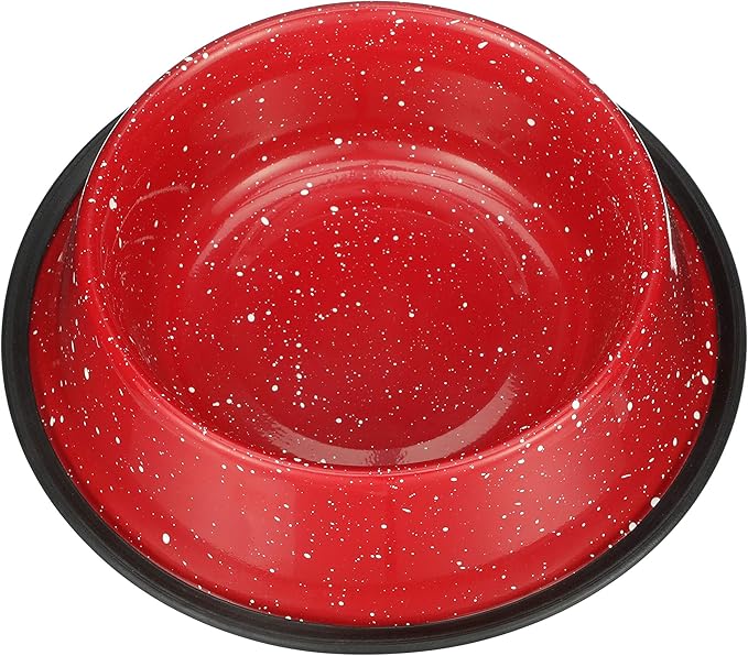 Neater Pet Brands - Outdoor Camping Style Pet Bowl - Enamel Ware Blue Black Granite Colors - Dog Cat No Tip Skid Bowls (64 oz, Red)