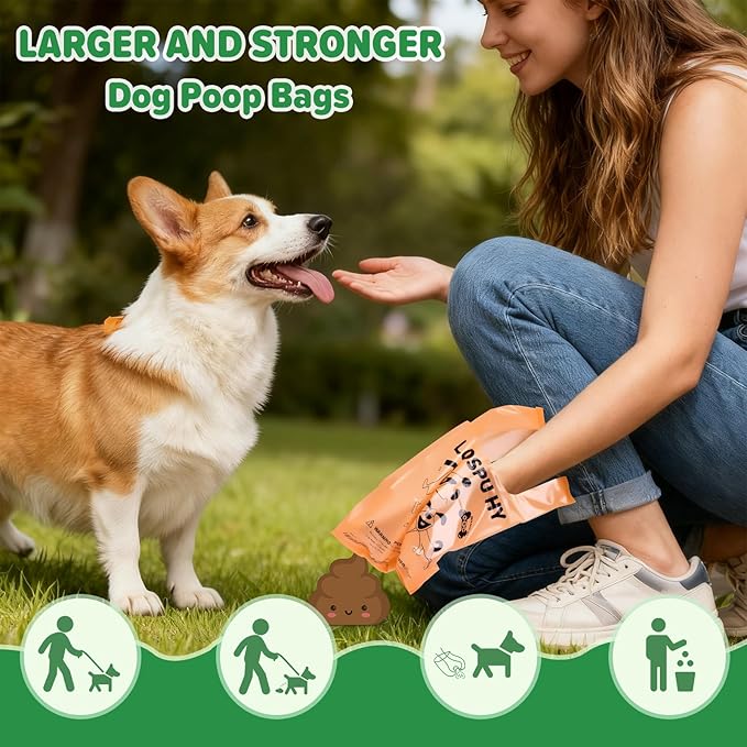 Poop Bags for Dogs, 300 Count Extra Thick Strong Leak Proof Dog Poop Bags with Handles, Pet Waste Bag for Waste Refuse Cleanup, Outdoor Puppy Walking and Cats Litter