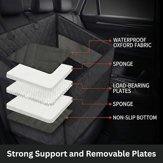 Dog Car Seat for Large Dogs – Sturdy Waterproof Pet Booster with Interior Tether – Washable Reinforced Travel Bed for Comfortable Trips - Large, Medium, and Small Pets - 21x21x20