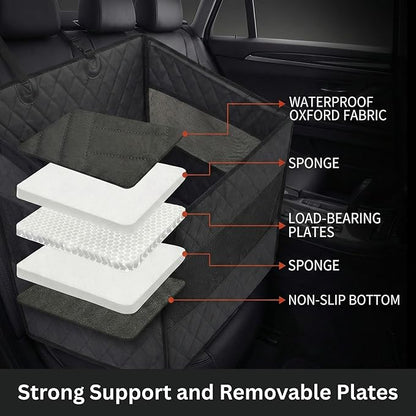 Dog Car Seat for Large Dogs – Sturdy Waterproof Pet Booster with Interior Tether – Washable Reinforced Travel Bed for Comfortable Trips - Large, Medium, and Small Pets - 21x21x20
