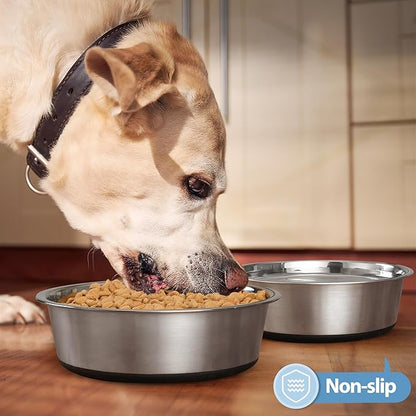 Stainless Steel Dog Bowls Set of 2, Anti Rust Metal & Non Slip Rubber Base, Heavy Duty Large Feeding Dishes, Food Grade BPA Free, Food and Water Bowl for Small Dogs (17oz, 2.1cup)