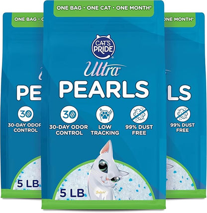 Ultra Pearls Premium Cat Litter - 99.9% Dust Free, Low Tracking, Soft on Paws, Fragrance Free - 15 Lbs. Total (3pk of 5 Lbs.)